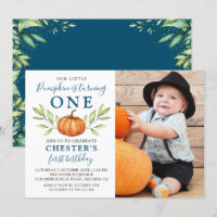 Midnight Blue Fall Pumpkin First Birthday Photo