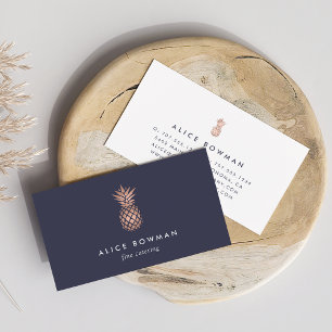 Midnight Blue & Faux Rose Gold Pineapple Business Card