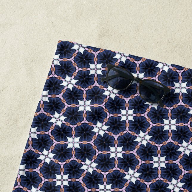 Midnight Blue Floral Beach Towel (In Situ)