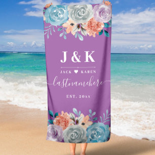 midnight blue floral blush  beach towel