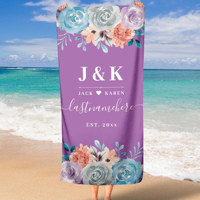 midnight blue floral blush  beach towel (midnight blue floral blush )