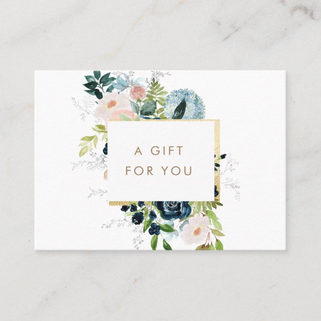midnight blue floral gold border gift certificate (Front)