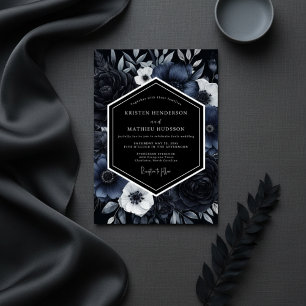 Midnight Blue Floral Opulence Wedding Invitation