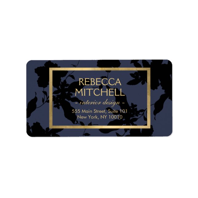 Midnight Blue Floral Pattern with Gold Accents Label (Front)