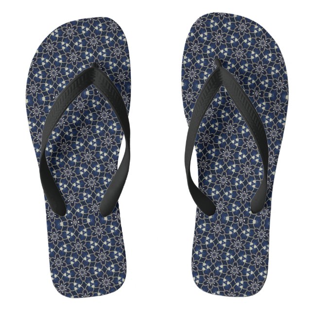Midnight Blue Flowers Pattern Jandals (Footbed)