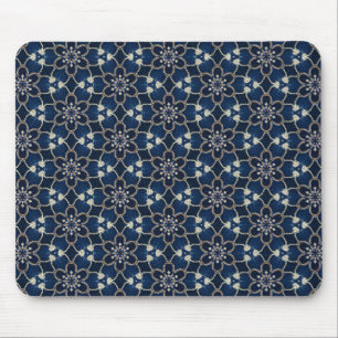 Midnight Blue Flowers Pattern Mouse Pad