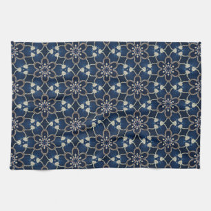 Midnight Blue Flowers Pattern Tea Towel