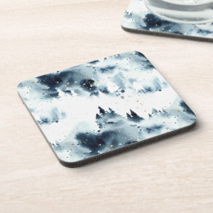 Midnight Blue Forest Watercolor Pattern Coaster