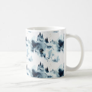 Midnight Blue Forest Watercolor Pattern Coffee Mug