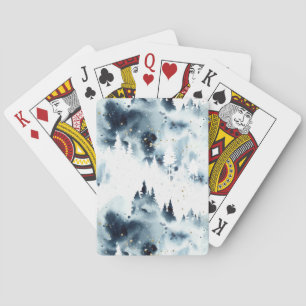 Midnight Blue Forest Watercolor Pattern Playing Cards
