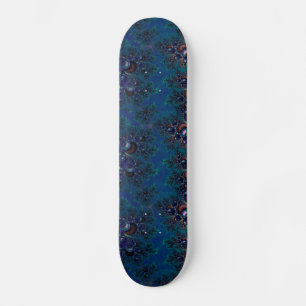 Midnight Blue Frost Crystals Fractal Skateboard