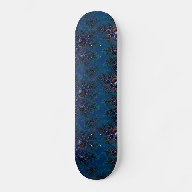 Midnight Blue Frost Crystals Fractal Skateboard (Front)