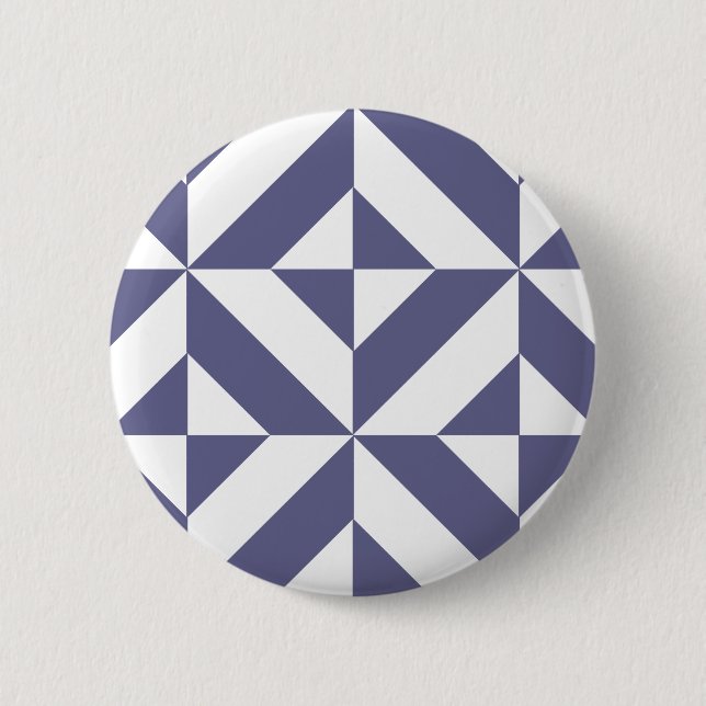 Midnight Blue Geometric Deco Cube Pattern 6 Cm Round Badge (Front)