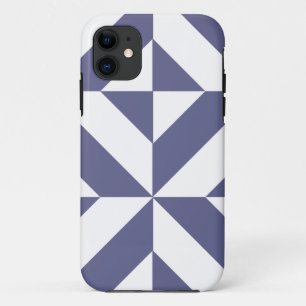 Midnight Blue Geometric Deco Cube Pattern iPhone 11 Case