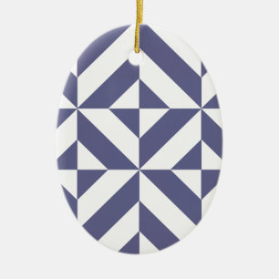 Midnight Blue Geometric Deco Cube Pattern Ceramic Tree Decoration