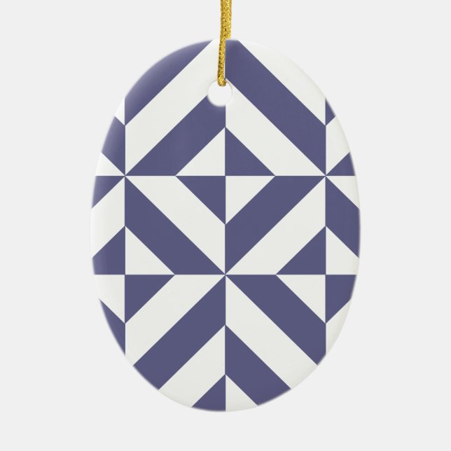 Midnight Blue Geometric Deco Cube Pattern Ceramic Tree Decoration (Front)