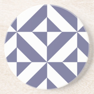 Midnight Blue Geometric Deco Cube Pattern Coaster