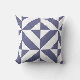 Midnight Blue Geometric Deco Cube Pattern Cushion