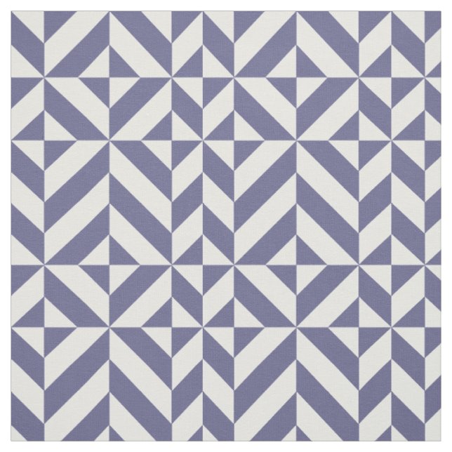 Midnight Blue Geometric Deco Cube Pattern Fabric (Swatch)