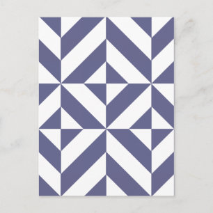 Midnight Blue Geometric Deco Cube Pattern Postcard