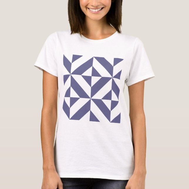 Midnight Blue Geometric Deco Cube Pattern T-Shirt (Front)