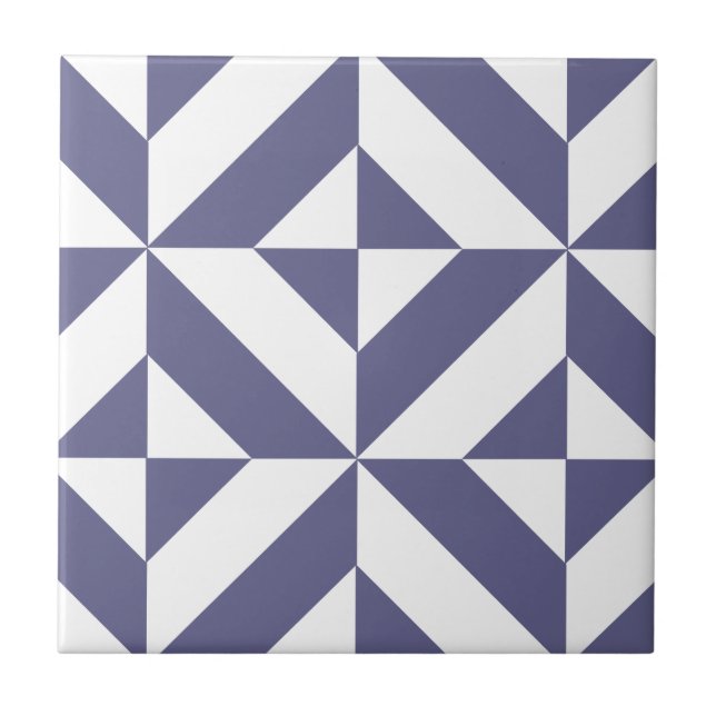 Midnight Blue Geometric Deco Cube Pattern Tile (Front)