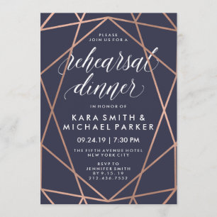 Midnight Blue Geometric Wedding Rehearsal Dinner Invitation