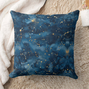 Midnight Blue Gold Cosmic Nebula Stardust Cushion