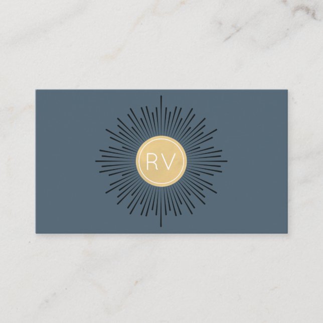 Midnight Blue Gold Monogram Halo Business Card (Front)
