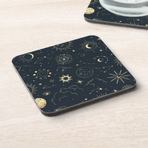 Midnight Blue Gold Star Constellation Pattern Coaster