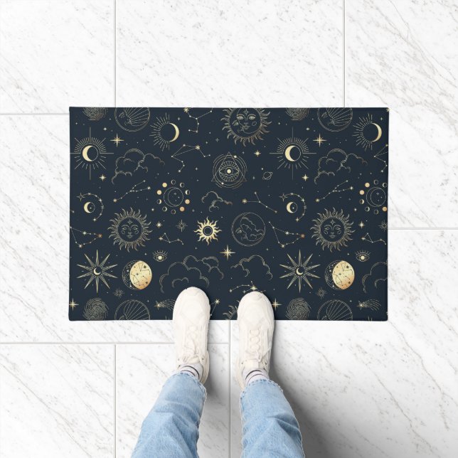 Midnight Blue Gold Star Constellation Pattern Doormat (Indoor)