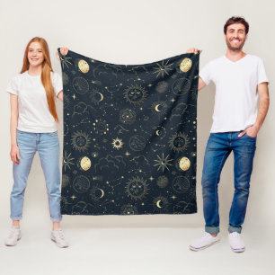 Midnight Blue Gold Star Constellation Pattern Fleece Blanket