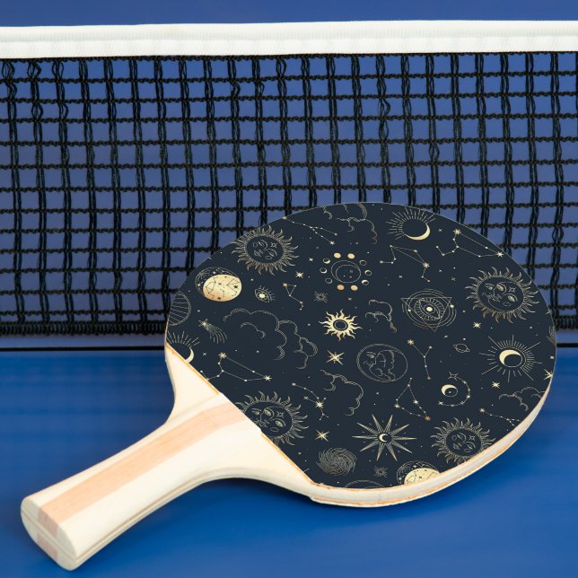 Midnight Blue Gold Star Constellation Pattern Ping Pong Paddle (Insitu)