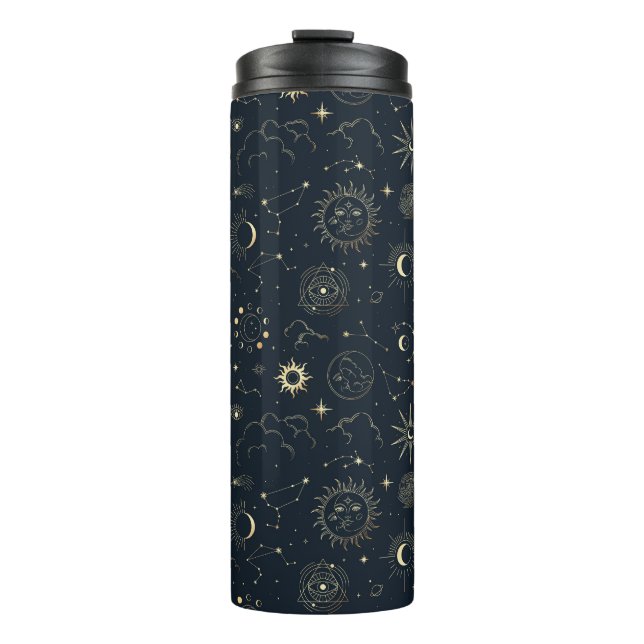 Midnight Blue Gold Star Constellation Pattern Thermal Tumbler (Front)