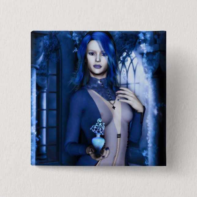 Midnight Blue Goth Witch Fantasy 15 Cm Square Badge (Front)