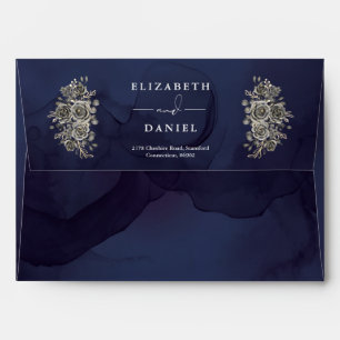 Midnight Blue Gothic Roses Floral Return Address Envelope