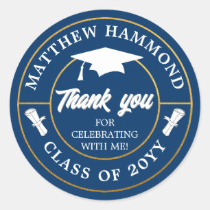 Midnight Blue Graduating Class Thank You Grad Cap Classic Round Sticker
