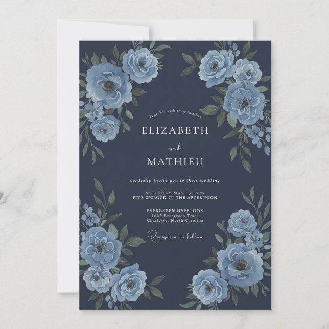Midnight Blue Grandiose Winter Wedding Invitation (Front)
