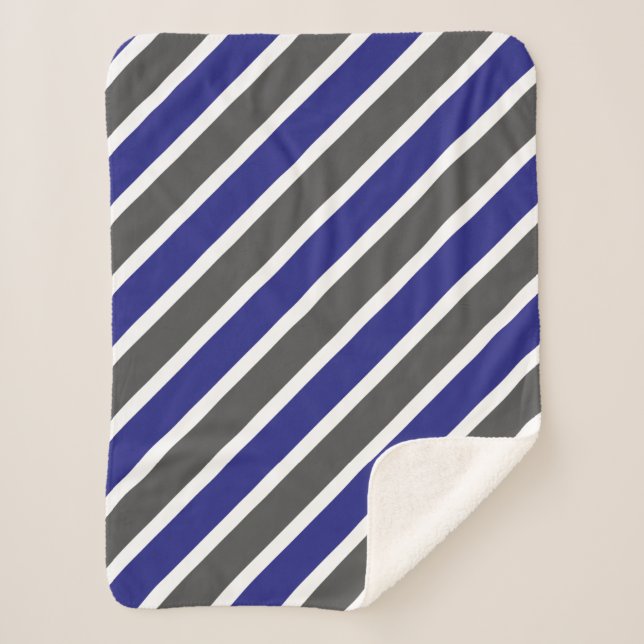 Midnight Blue & Grey Stripes Sherpa Blanket (Front)