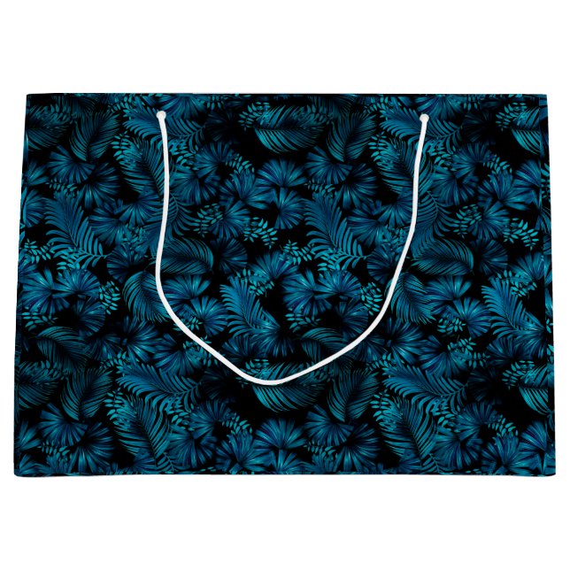 Midnight Blue Hawaiian Palms Large Gift Bag (Front)