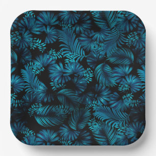 Midnight Blue Hawaiian Palms Paper Plates