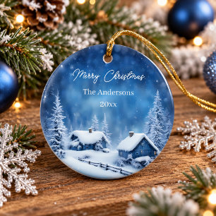 Midnight Blue Icy Snow Celestrial Christmas Ceramic Tree Decoration