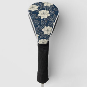Midnight Blue Ivory Magnolia Modern Floral Golf Head Cover