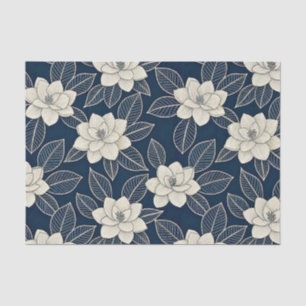 Midnight Blue Ivory Magnolia Modern Floral Tissue Paper