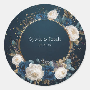 Midnight Blue & Ivory Rose Floral Wedding Sticker
