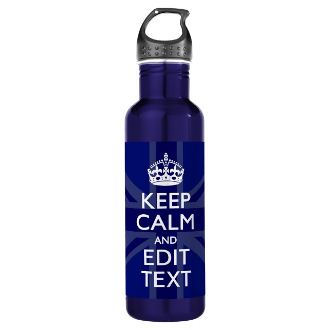Midnight Blue Keep Calm and Your Text Union Jack 710 Ml Water Bottle (Front)