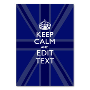 Midnight Blue Keep Calm and Your Text Union Jack Table Number