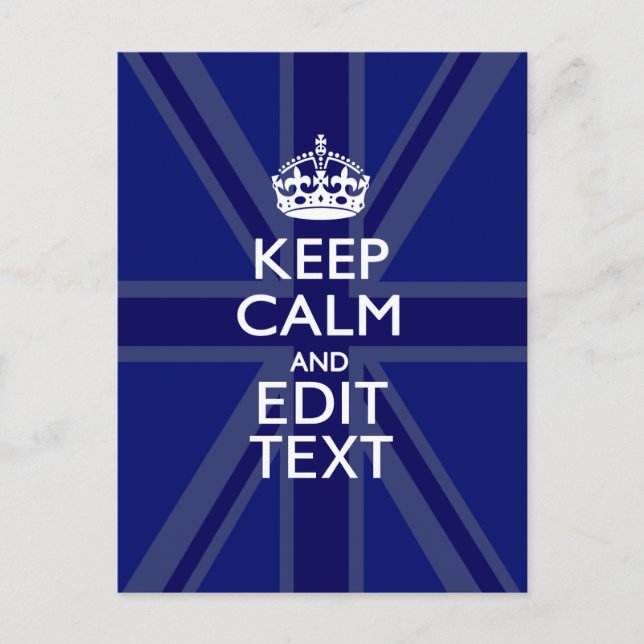Midnight Blue Keep Calm Get Your Text Union Jack Postcard (Front)