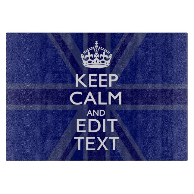 Midnight Blue Keep Calm Have Your Text Union Jack Cutting Board (Front)