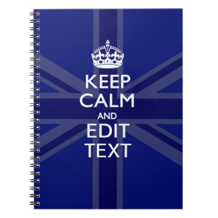 Midnight Blue Keep Calm Have Your Text Union Jack Spiral Notebook